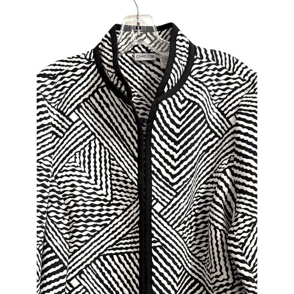 Chico's Black White Contrast Trim Size 3 (16) Jacket Spring Summer - Picture 4 of 6